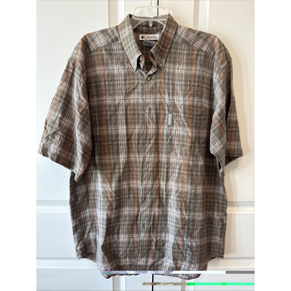 Columbia Brown Orange Plaid Short Sleeve Button Up Mens Large XM7122